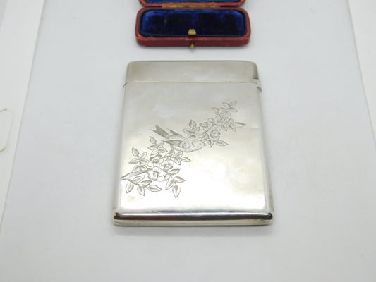 Victorian Aesthetic Movement Sterling Silver Card Case Squirrel & Bird 1882