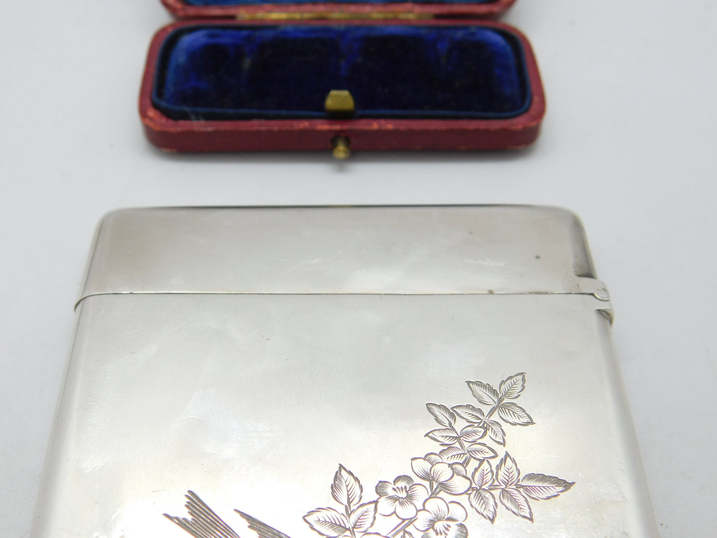 Victorian Aesthetic Movement Sterling Silver Card Case Squirrel & Bird 1882