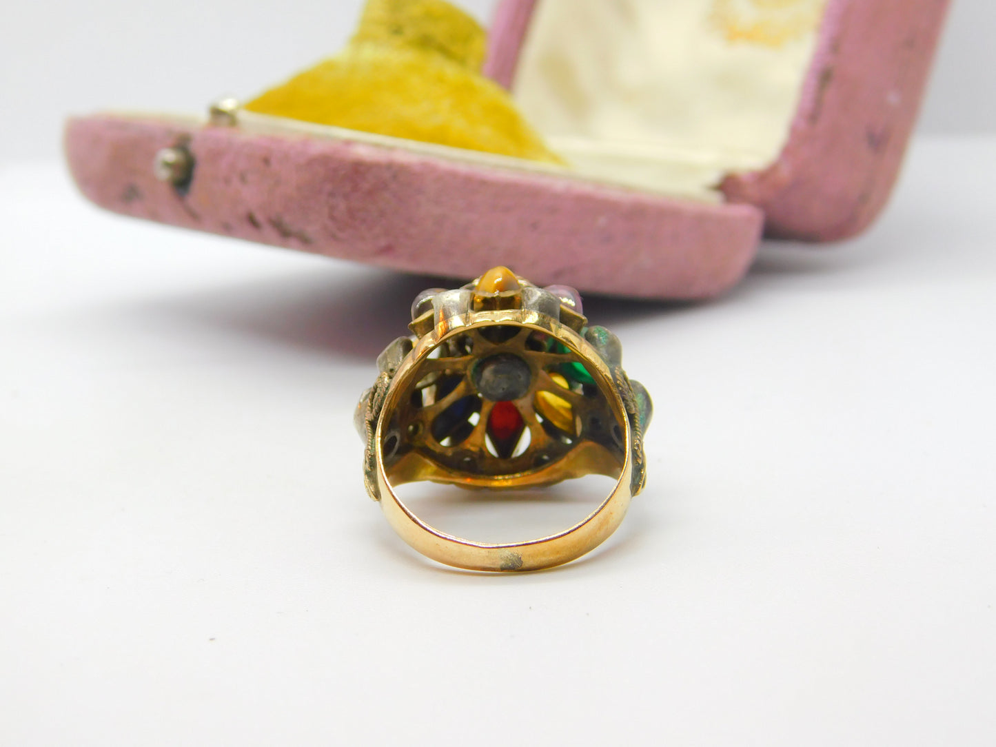 Austro-Hungarian 14ct Gold & Mixed Gemstone Set Statement Ring c1900 Victorian