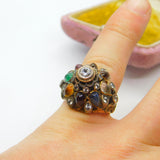 Austro-Hungarian 14ct Gold & Mixed Gemstone Set Statement Ring c1900 Victorian