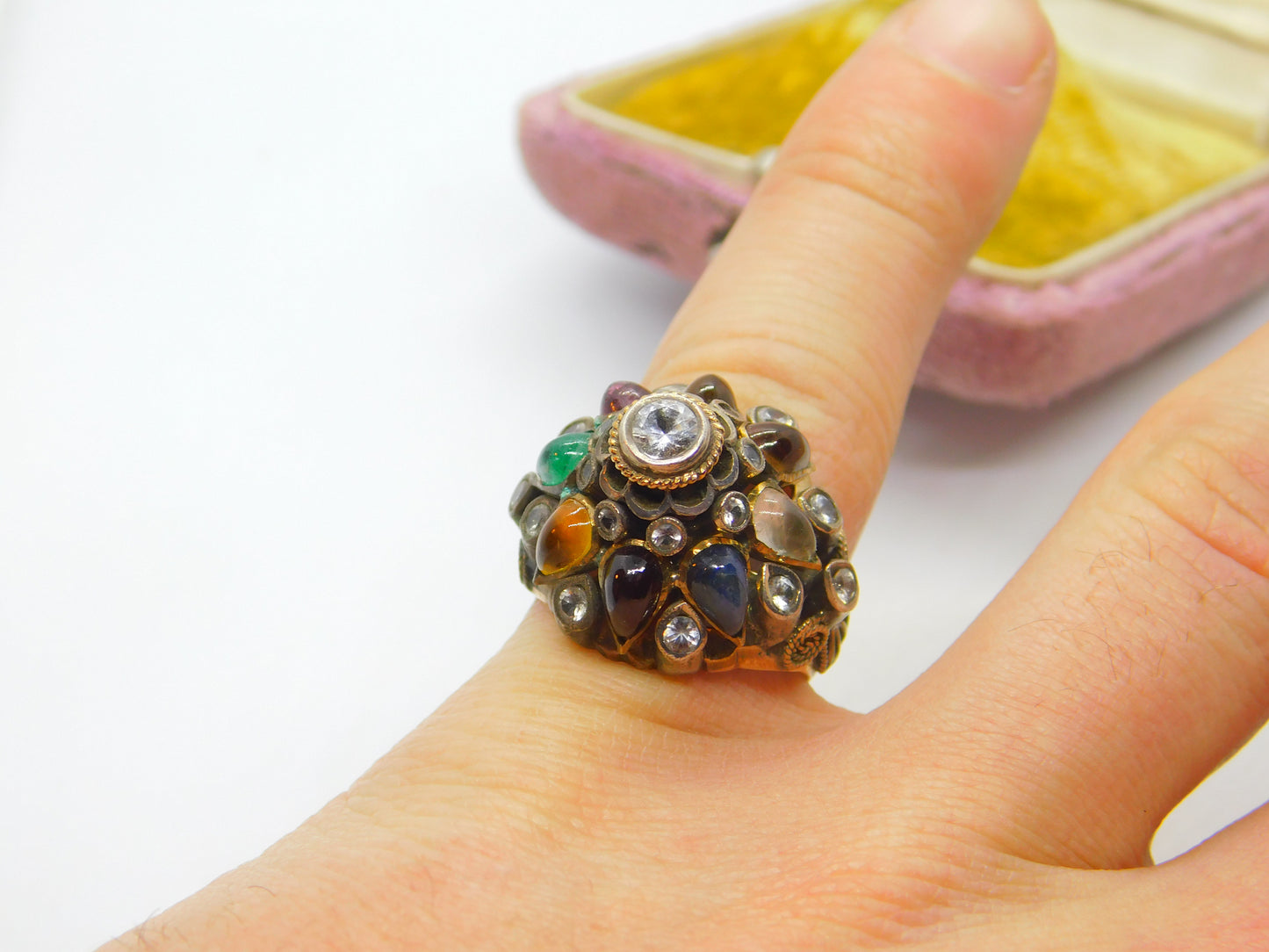 Austro-Hungarian 14ct Gold & Mixed Gemstone Set Statement Ring c1900 Victorian