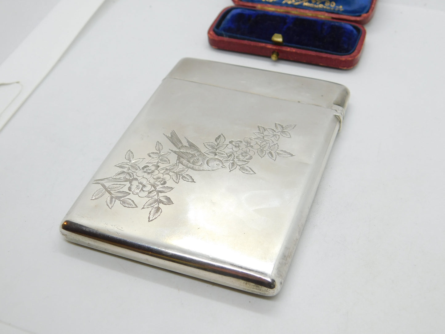 Victorian Aesthetic Movement Sterling Silver Card Case Squirrel & Bird 1882