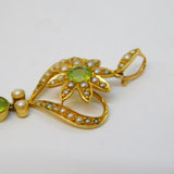 Edwardian 15ct Gold, Peridot, Seed Pearl Suffragette Lavalier Pendant Antique c1910