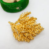Danish Sterling Silver Gilt Pine Leaf Brooch Pin Vintage c1970 Flora Danica