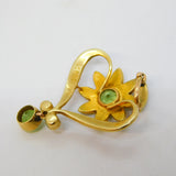 Edwardian 15ct Gold, Peridot, Seed Pearl Suffragette Lavalier Pendant Antique c1910