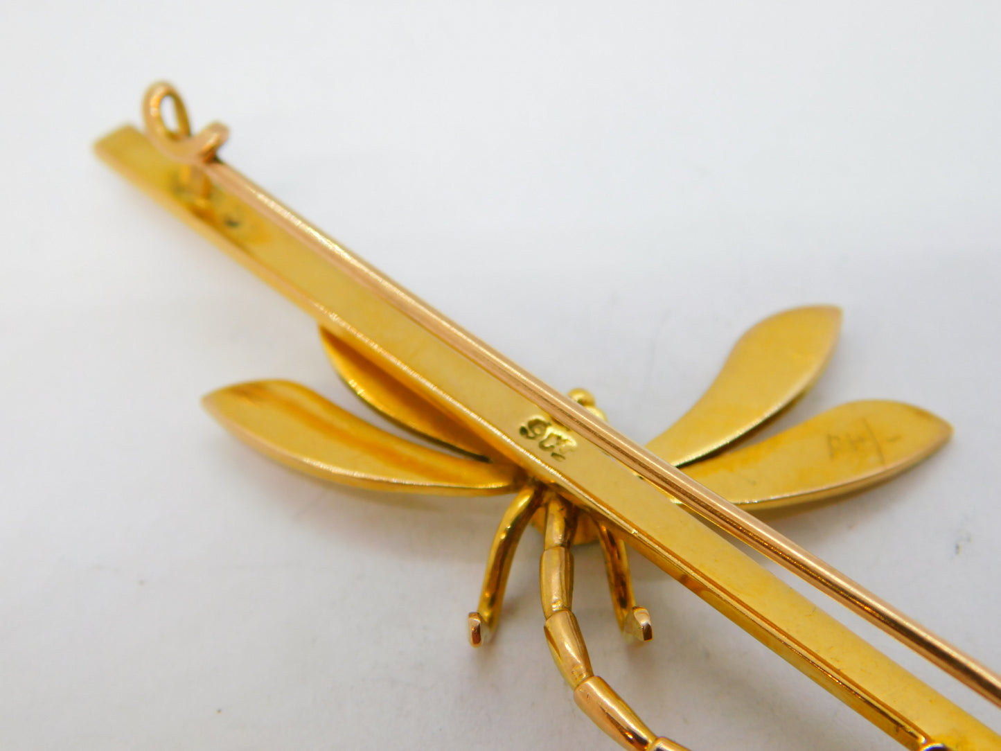 Edwardian 9ct Gold, Garnet & Peridot Dragonfly Suffragette Brooch Antique c1910