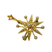 Edwardian 9ct Yellow Gold, Seed Pearl Starburst Lavalier Pendant Antique c1910