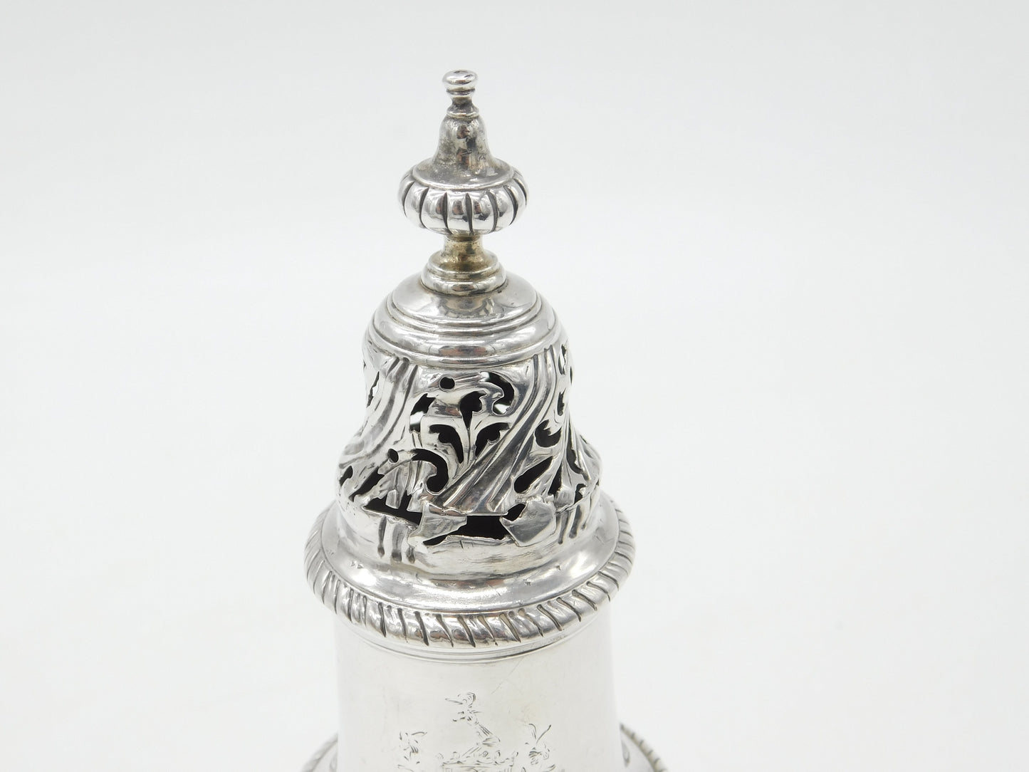 George II Sterling Silver Large Crested Muffineer Sugar Caster 1759 London