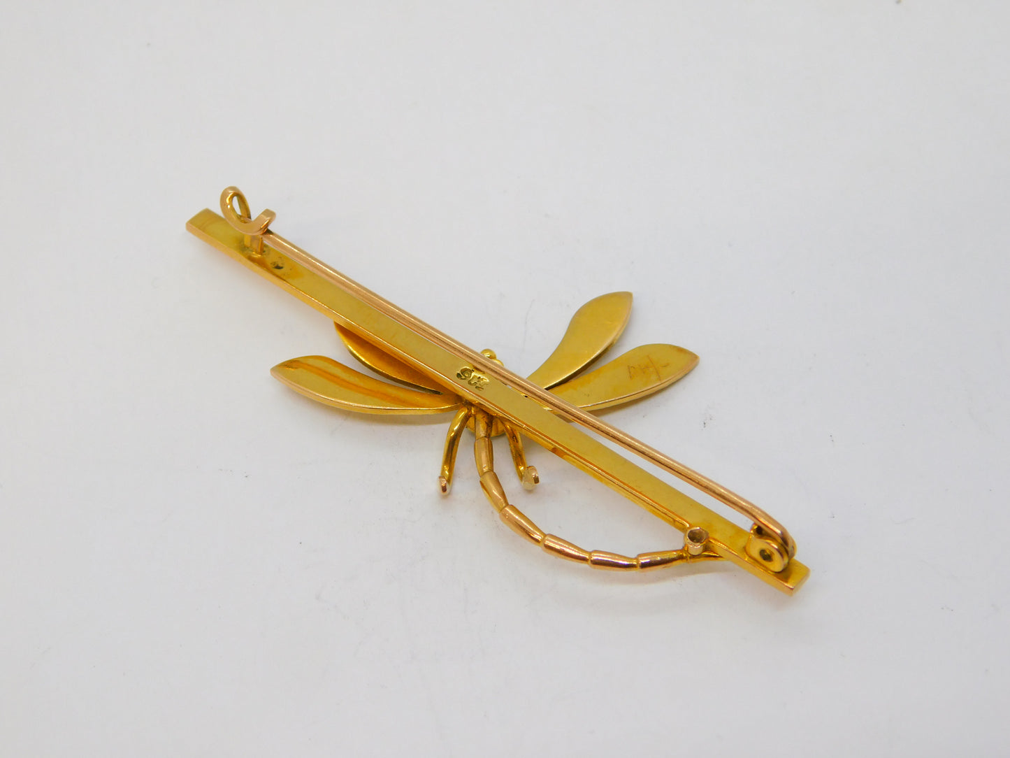 Edwardian 9ct Gold, Garnet & Peridot Dragonfly Suffragette Brooch Antique c1910