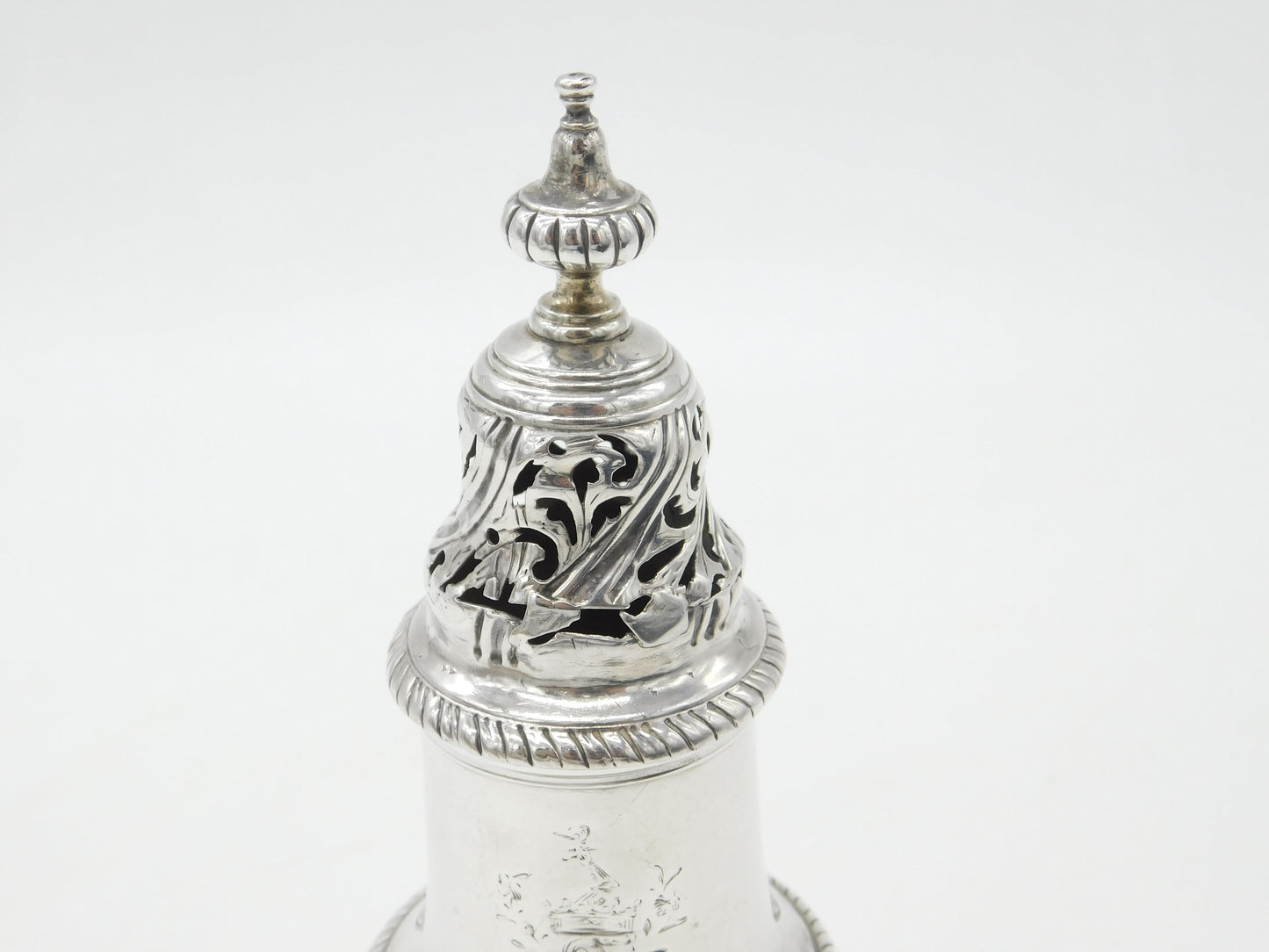 George II Sterling Silver Large Crested Muffineer Sugar Caster 1759 London