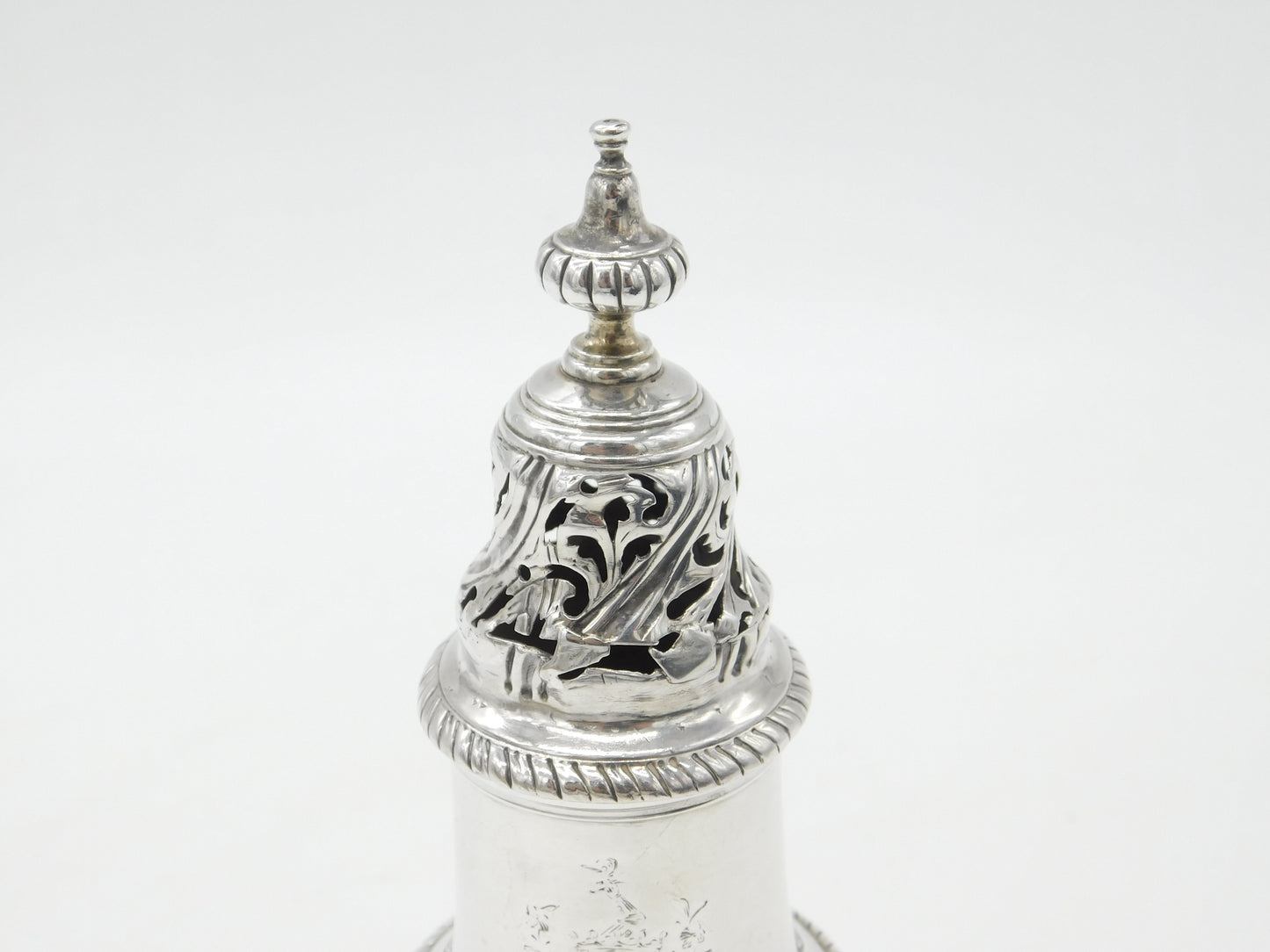 George II Sterling Silver Large Crested Muffineer Sugar Caster 1759 London