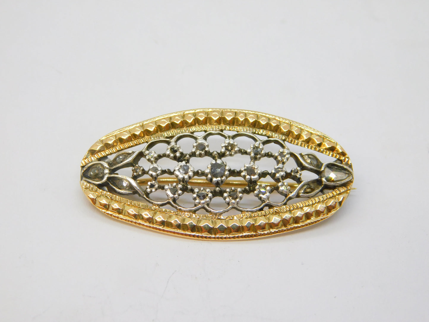 George III 9ct Gold, Sterling Silver, Old-Cut Diamond Brooch Antique c1800