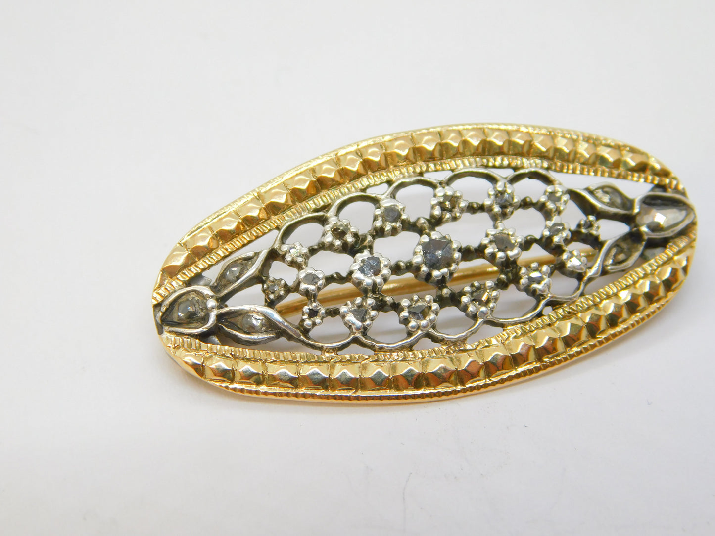 George III 9ct Gold, Sterling Silver, Old-Cut Diamond Brooch Antique c1800