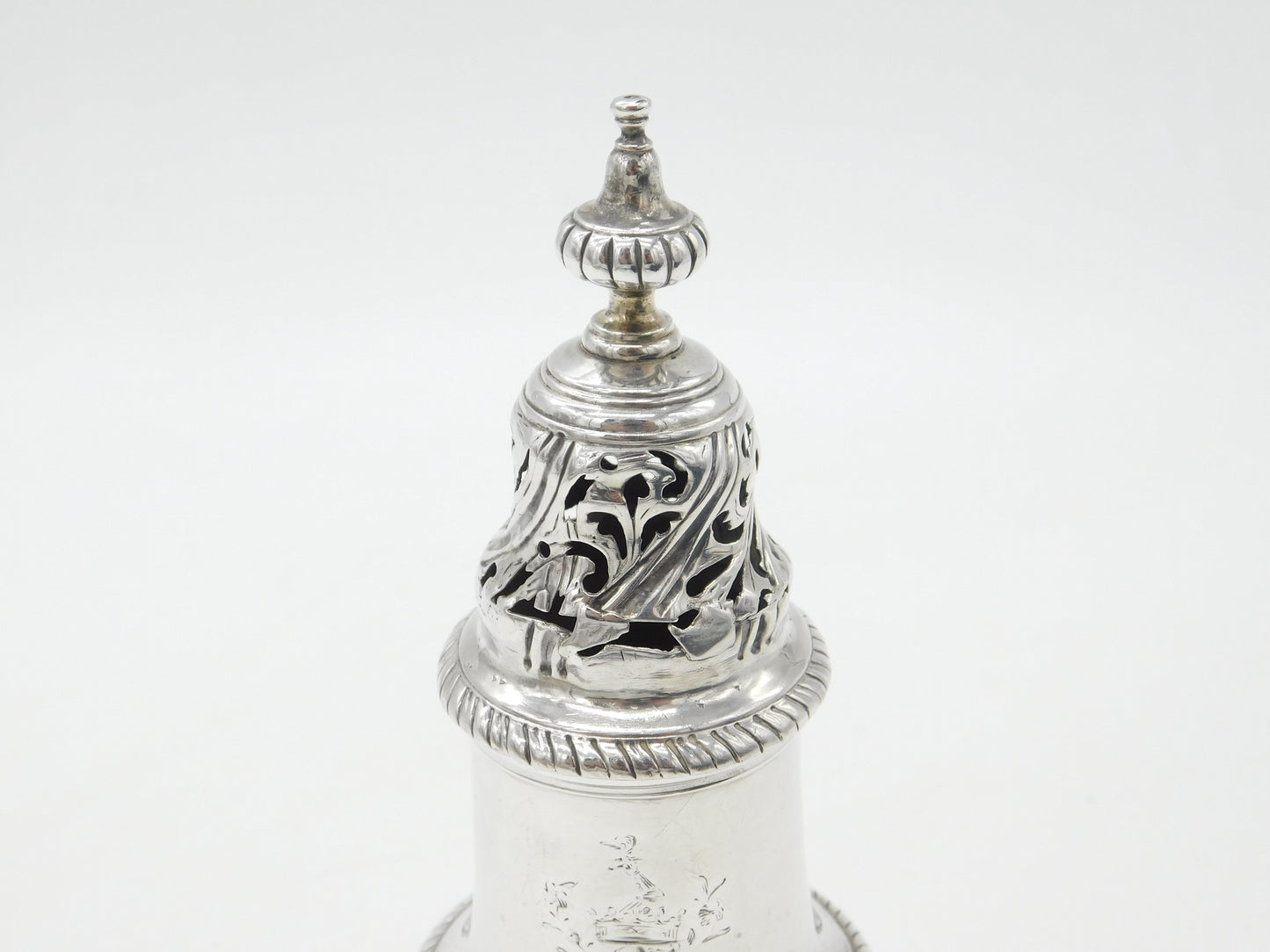 George II Sterling Silver Large Crested Muffineer Sugar Caster 1759 London