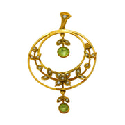 Edwardian 9ct Gold, Seed Pearl & Peridot Suffragette Lavalier Pendant Antique c1910