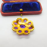 Victorian Revival 9ct Gold, Amethyst & Seed Pearl Floral Brooch 1972 London