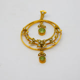 Edwardian 9ct Gold, Seed Pearl & Peridot Suffragette Lavalier Pendant Antique c1910