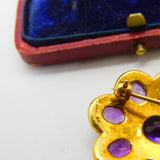 Victorian Revival 9ct Gold, Amethyst & Seed Pearl Floral Brooch 1972 London