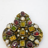 19th Century Austro-Hungarian Large Sterling Silver Gilt Stone Set Brooch Antique c1840