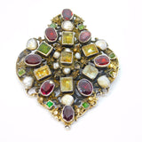 19th Century Austro-Hungarian Large Sterling Silver Gilt Stone Set Brooch Antique c1840