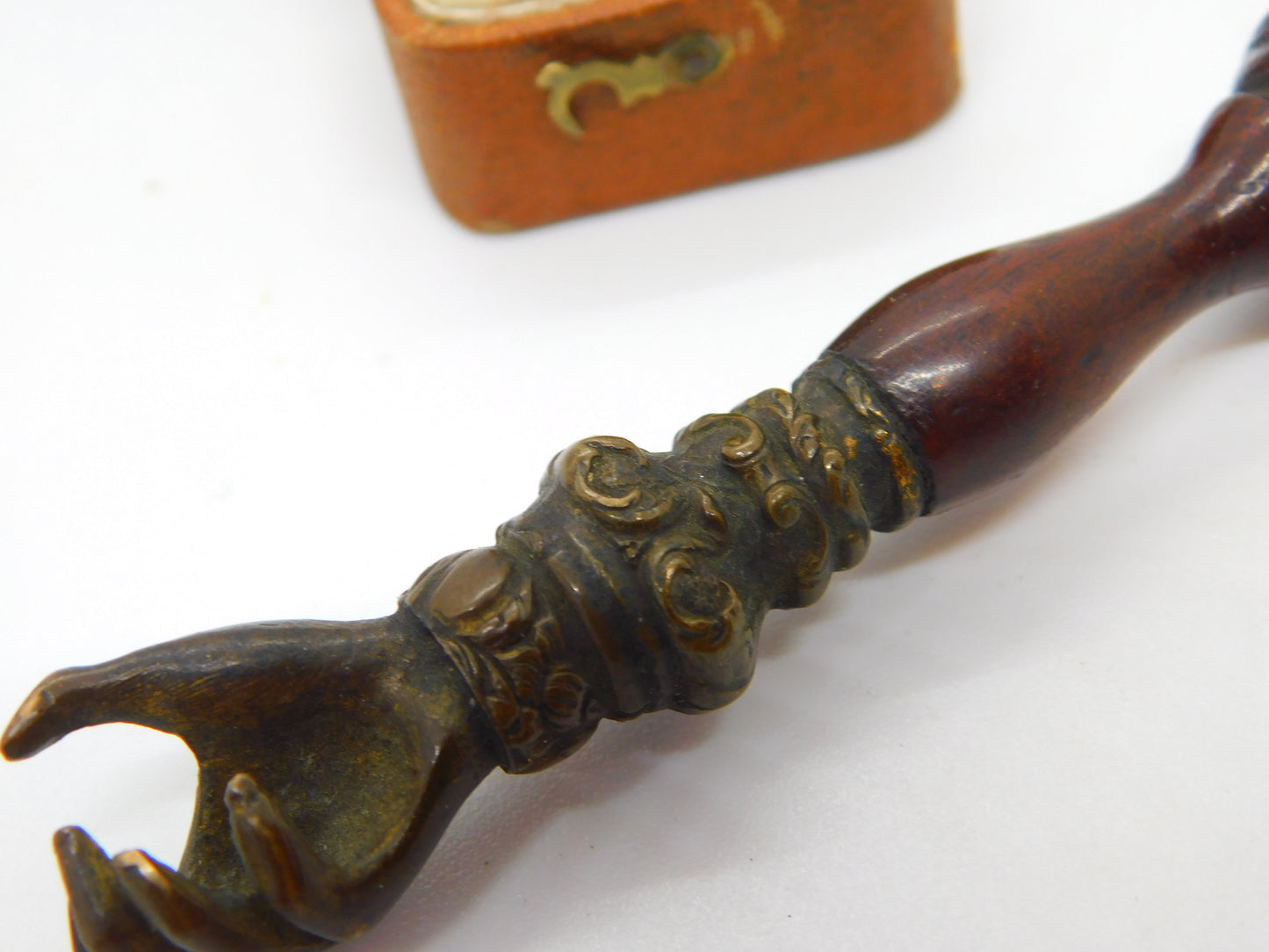 Victorian Bronze & Wooden Outstretched Hand Pipe Tamper Antique c1860