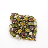 19th Century Austro-Hungarian Large Sterling Silver Gilt Stone Set Brooch Antique c1840