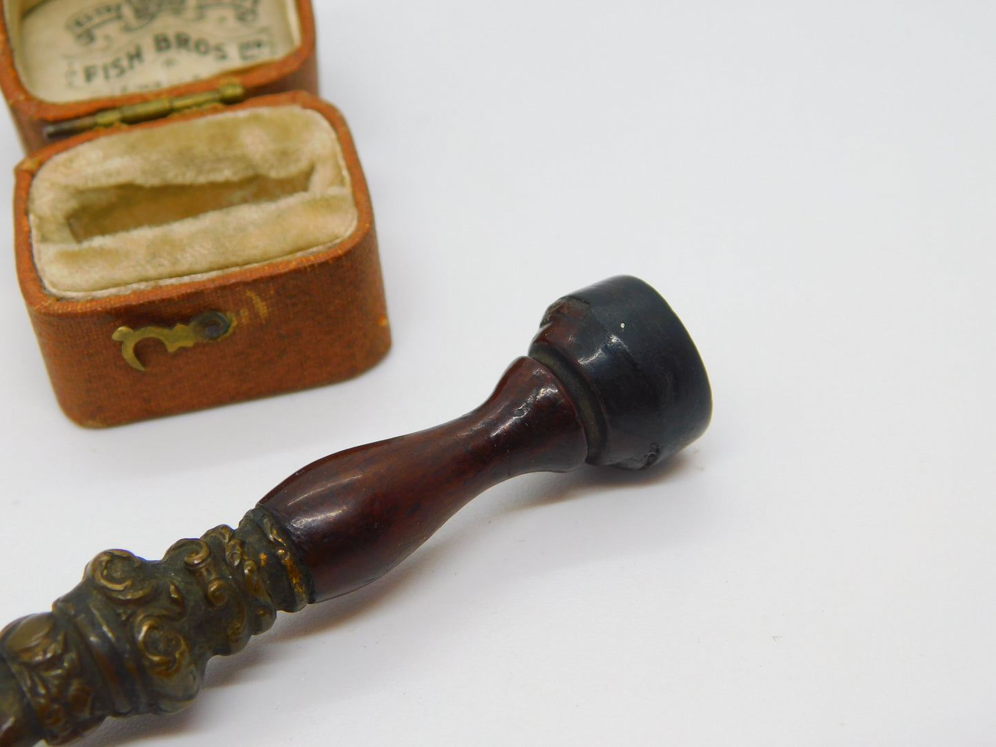 Victorian Bronze & Wooden Outstretched Hand Pipe Tamper Antique c1860