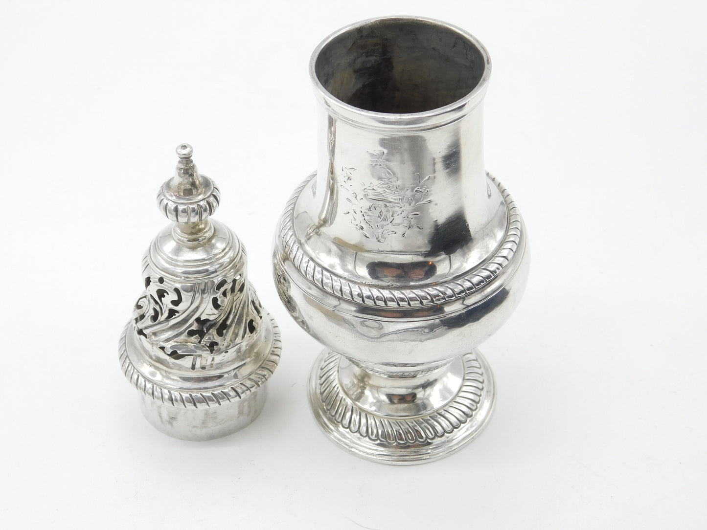 George II Sterling Silver Large Crested Muffineer Sugar Caster 1759 London