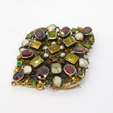 19th Century Austro-Hungarian Large Sterling Silver Gilt Stone Set Brooch Antique c1840
