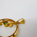 Edwardian 9ct Gold, Seed Pearl & Peridot Suffragette Lavalier Pendant Antique c1910