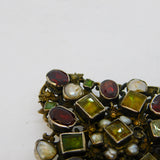 19th Century Austro-Hungarian Large Sterling Silver Gilt Stone Set Brooch Antique c1840
