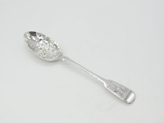 Early Victorian Sterling Silver Berry Pattern Serving Spoon 1838 London Antique