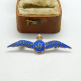 WWII-era Sterling Silver & Enamel RAF Wings Sweetheart Brooch c1940 Antique