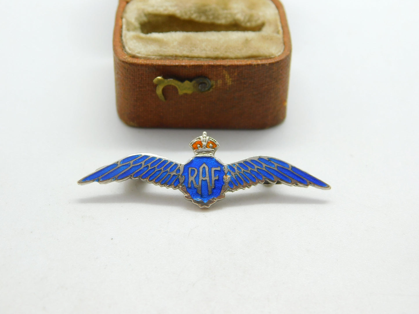 WWII-era Sterling Silver & Enamel RAF Wings Sweetheart Brooch c1940 Antique