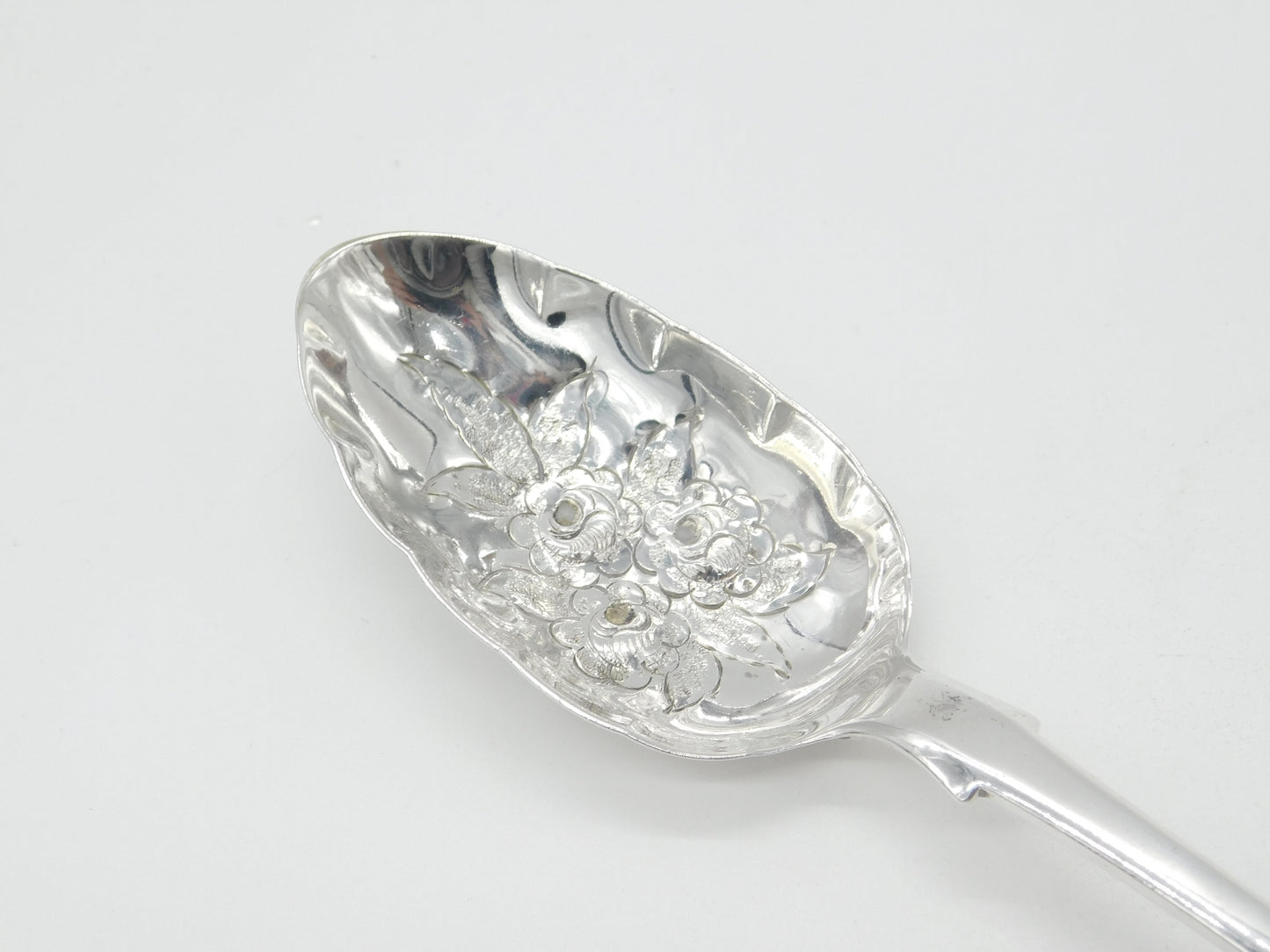 Early Victorian Sterling Silver Berry Pattern Serving Spoon 1838 London Antique