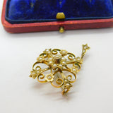 Edwardian 9ct Yellow Gold Seed Pearl Set Floral Drop Pendant c1910 Antique