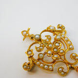 Edwardian 15ct Gold, Seed Pearl, Coral Set Lavalier Drop Pendant Antique c1910