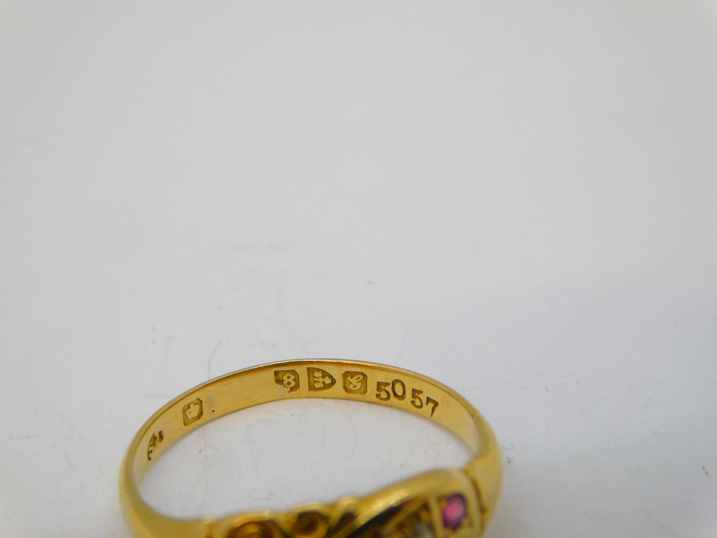 Edwardian 18ct Gold, Ruby & Diamond Floral Boat Ring Antique 1907 Chester
