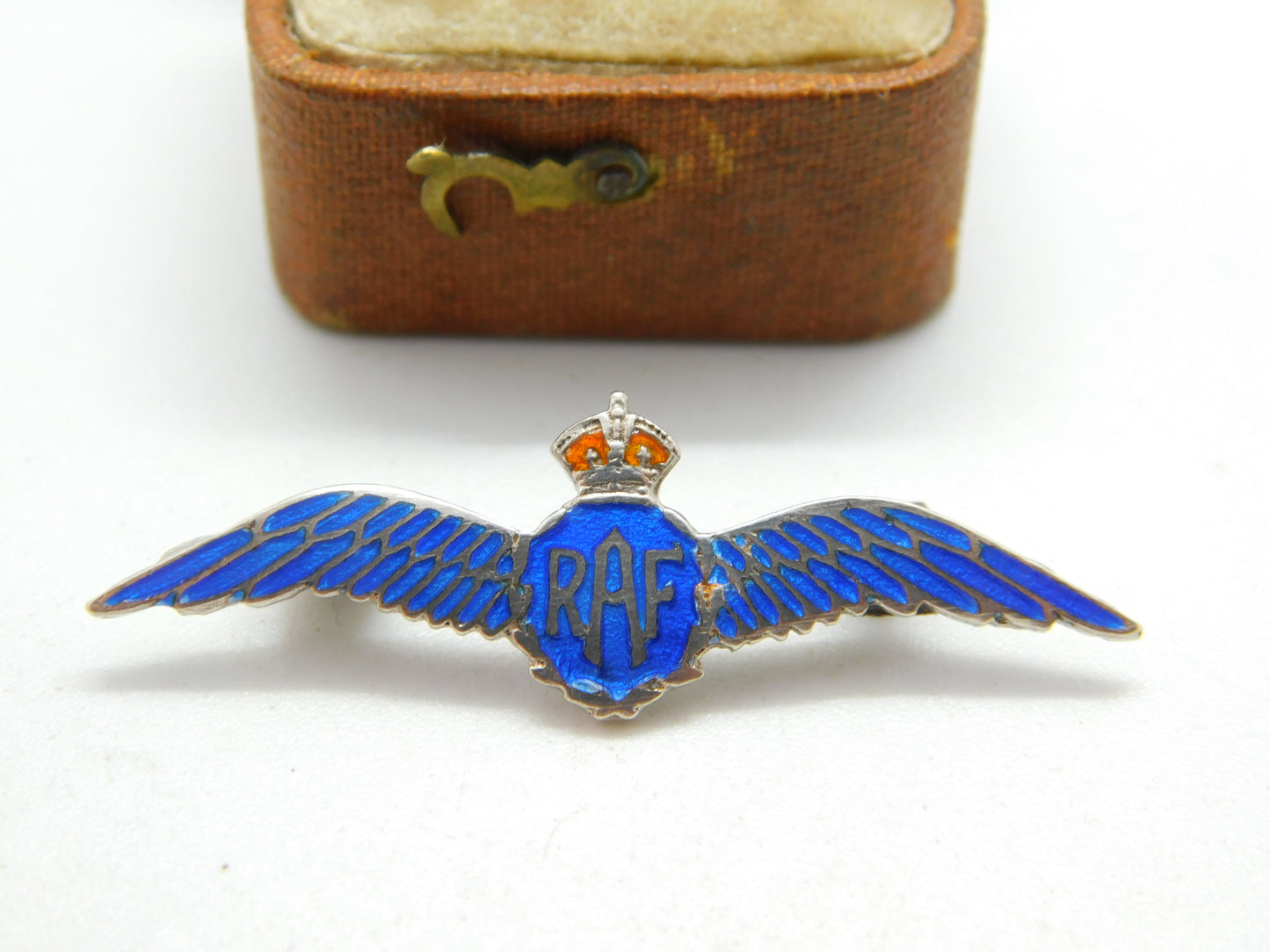 WWII-era Sterling Silver & Enamel RAF Wings Sweetheart Brooch c1940 Antique