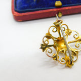 Edwardian 9ct Yellow Gold Seed Pearl Set Floral Drop Pendant c1910 Antique