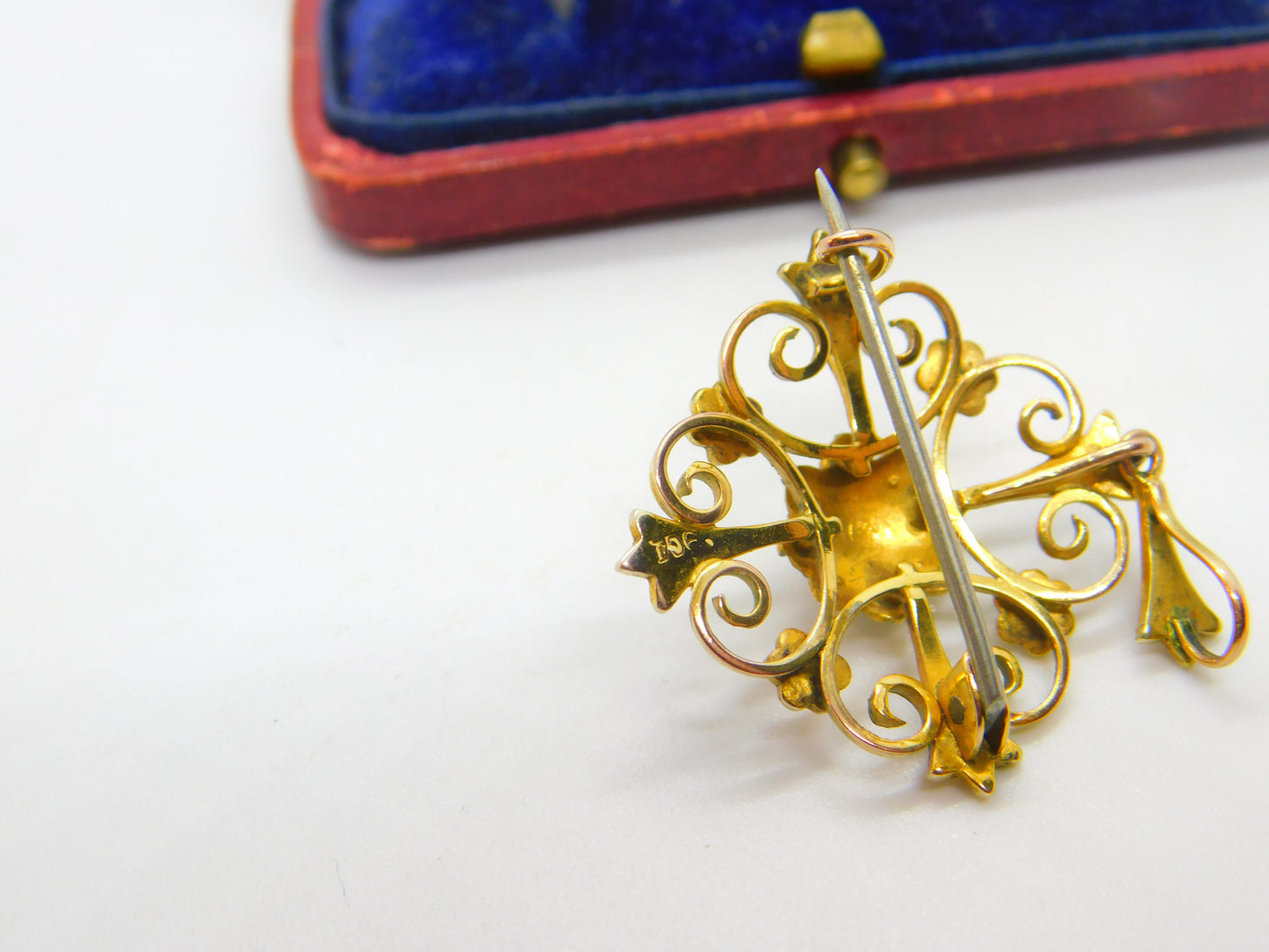 Edwardian 9ct Yellow Gold Seed Pearl Set Floral Drop Pendant c1910 Antique