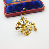 Edwardian 9ct Yellow Gold Seed Pearl Set Floral Drop Pendant c1910 Antique