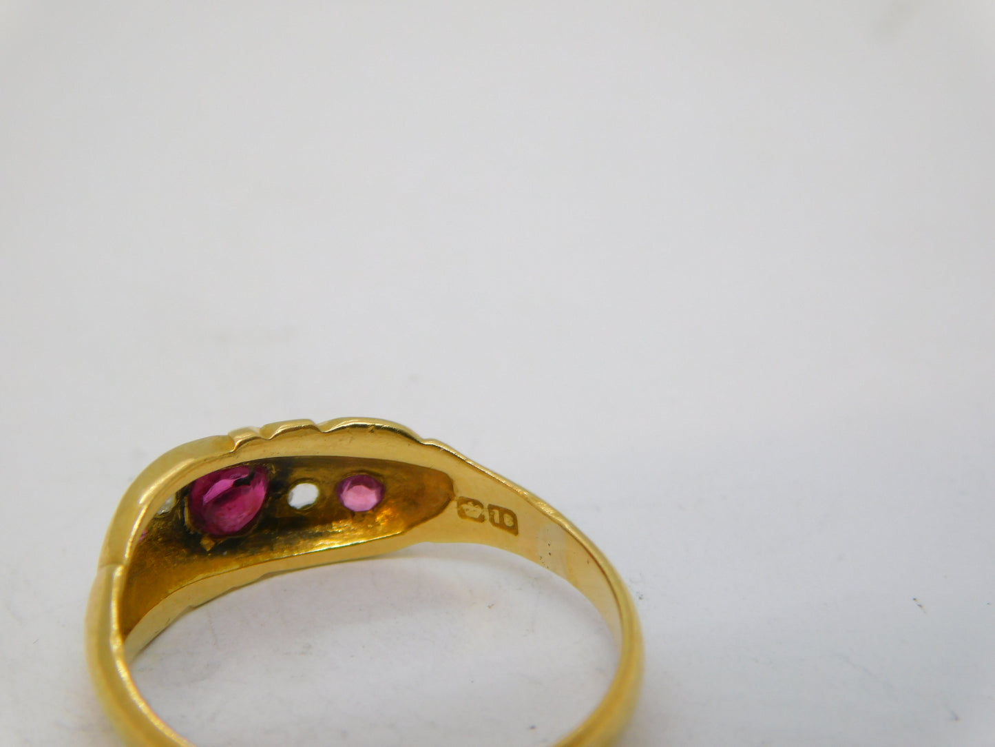 Edwardian 18ct Gold, Ruby & Diamond Floral Boat Ring Antique 1907 Chester