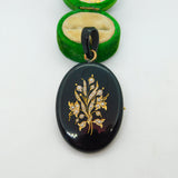 Victorian 9ct Gold Inlaid Whitby Jet Floral Mourning Pendant Antique c1860