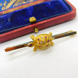 18ct Yellow Gold, Pave Set Ruby & Diamond Turtle Sweetheart Brooch c1920