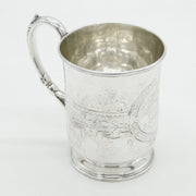 Victorian Sterling Silver Floral Pattern Christening Mug Antique 1870 Sheffield
