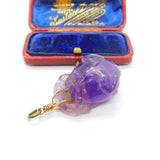 Chinese 9ct Gold & Carved Amethyst Beetle Insect Large Drop Pendant Antique