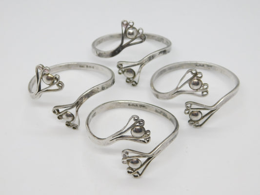 Chris Morphy Modernist Sterling Silver Floral Set of Napkin Rings 1987 Vintage