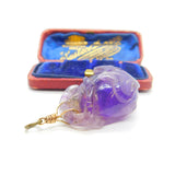 Chinese 9ct Gold & Carved Amethyst Beetle Insect Large Drop Pendant Antique