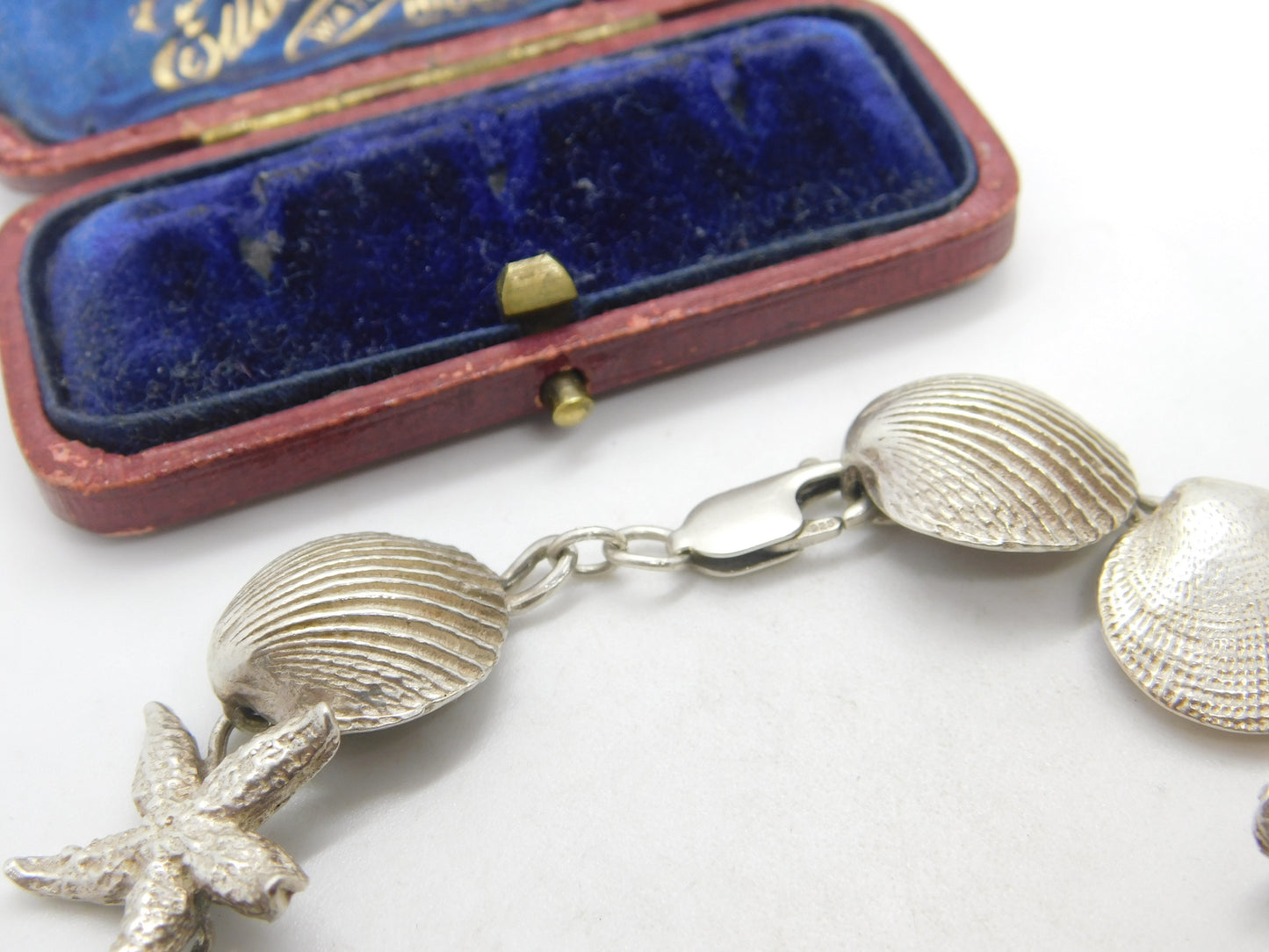 Sterling Silver Seashell & Starfish Handmade Bracelet Vintage c1970 7" Length